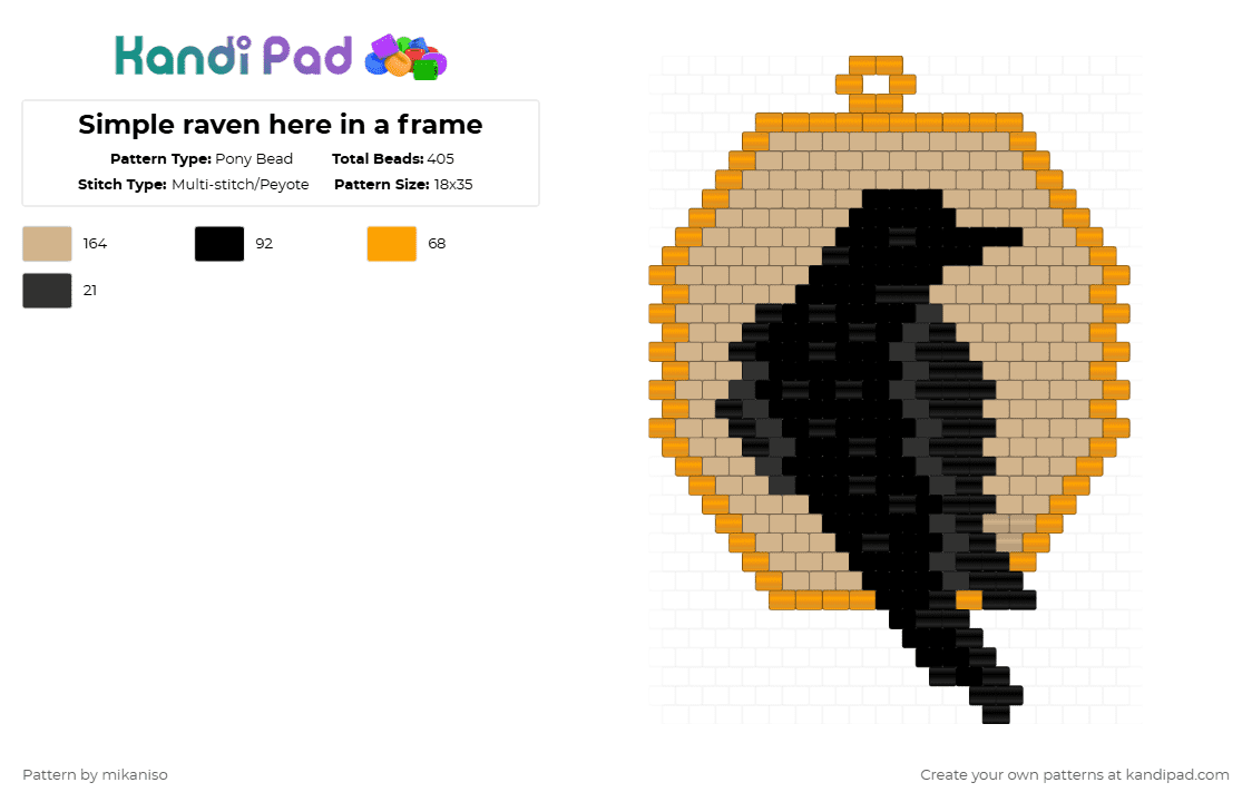 Simple raven here in a frame - Pony Bead Pattern by mikaniso on Kandi Pad - orange,beige