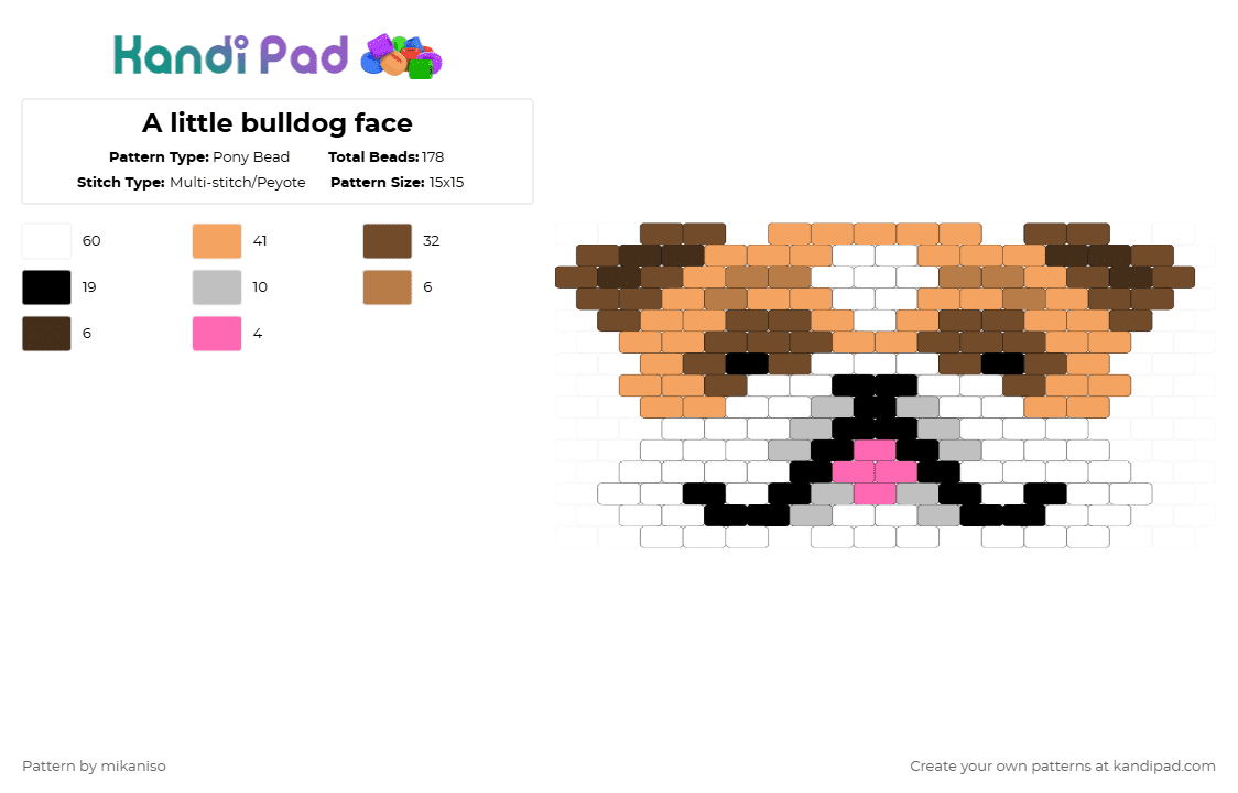 A little bulldog face - Pony Bead Pattern by mikaniso on Kandi Pad - orange,brown