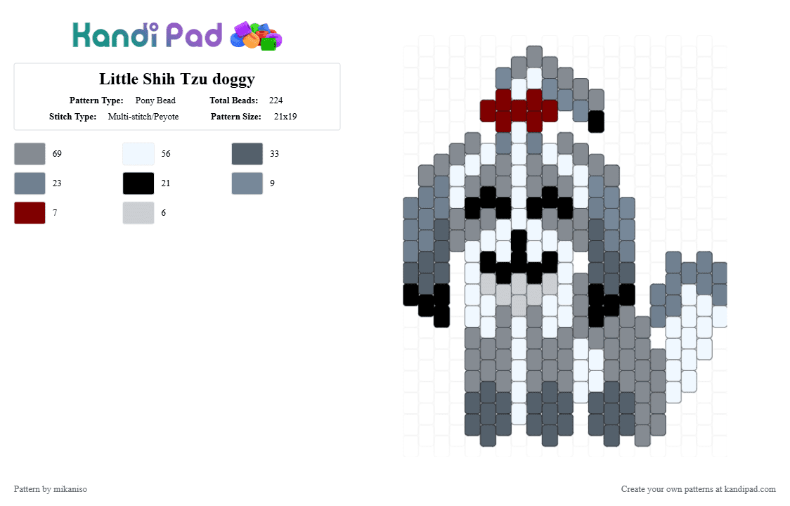 Little Shih Tzu doggy - Pony Bead Pattern by mikaniso on Kandi Pad - gray