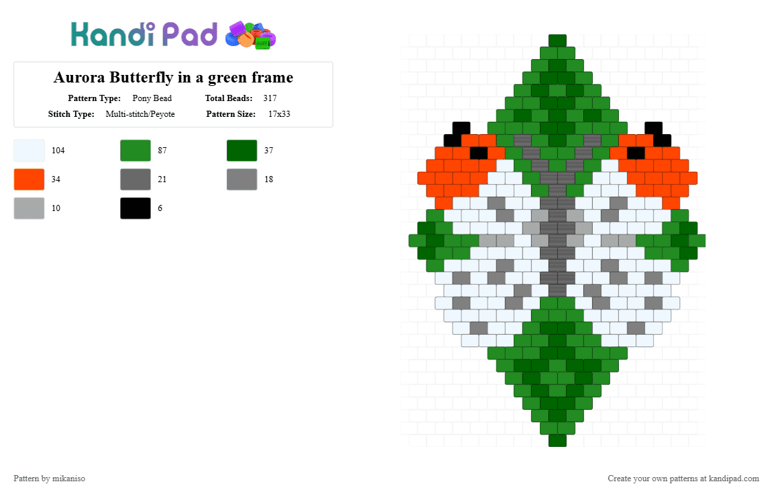 Aurora Butterfly in a green frame - Pony Bead Pattern by mikaniso on Kandi Pad - green
