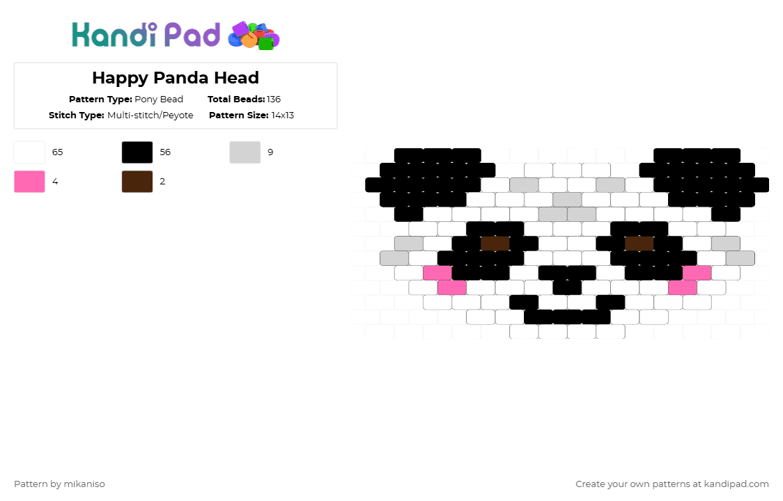 Happy Panda Head - Pony Bead Pattern by mikaniso on Kandi Pad - white,brown,pink