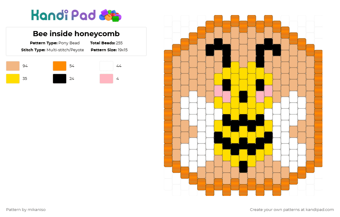 Bee inside honeycomb - Pony Bead Pattern by mikaniso on Kandi Pad - beige,orange