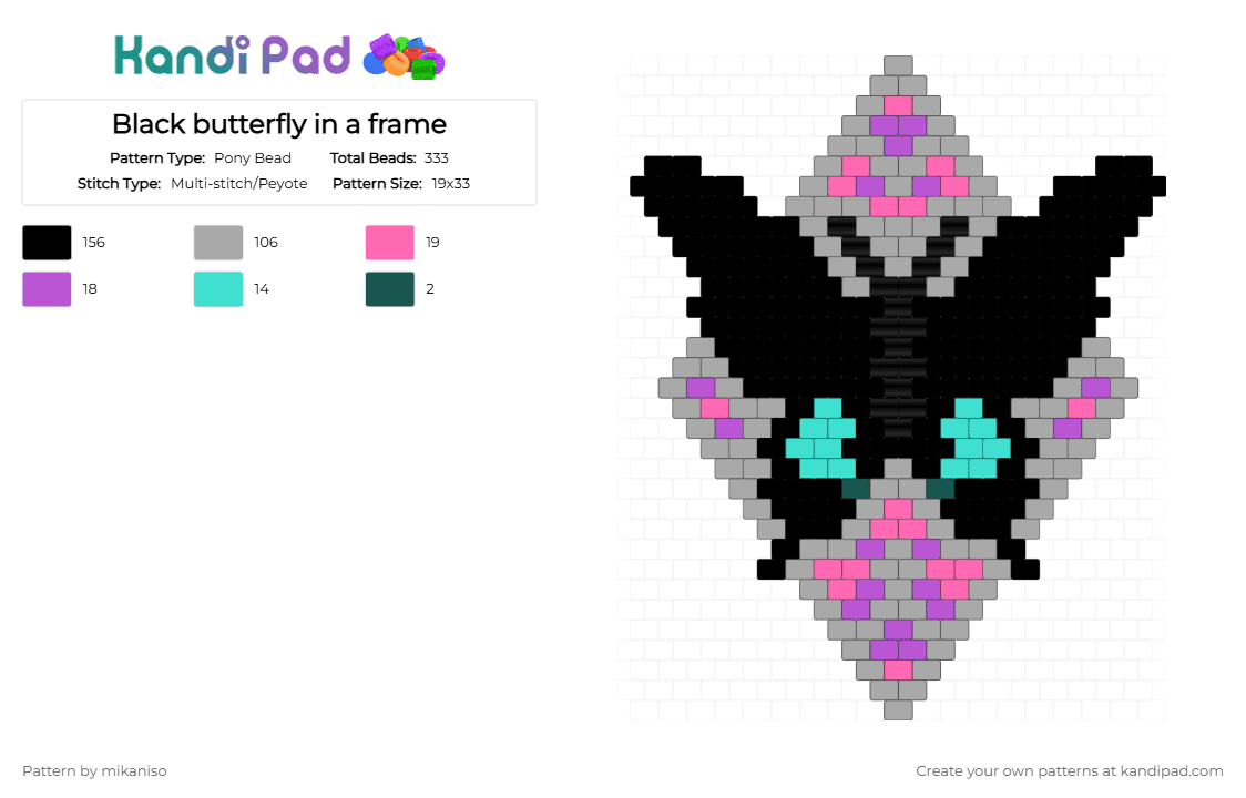 Black butterfly in a frame - Pony Bead Pattern by mikaniso on Kandi Pad - black,beige