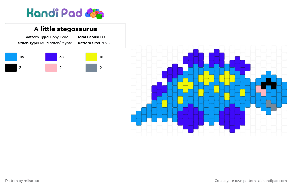 A little stegosaurus - Pony Bead Pattern by mikaniso on Kandi Pad - light blue,purple