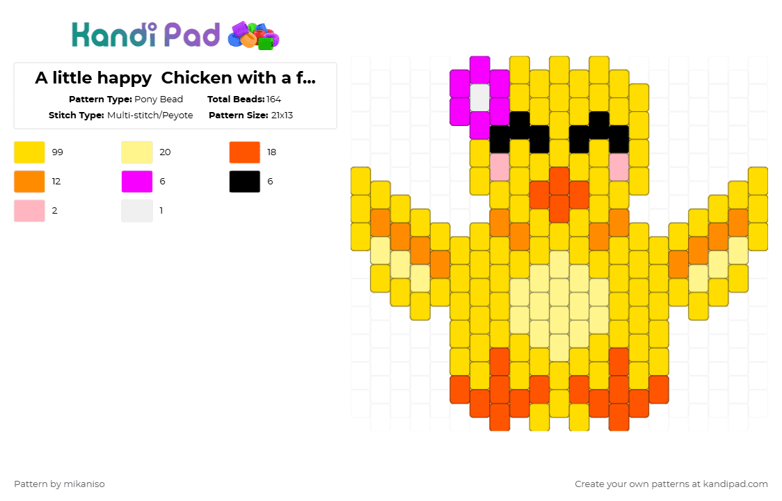 A little happy  Chicken with a flower - Pony Bead Pattern by mikaniso on Kandi Pad - yellow