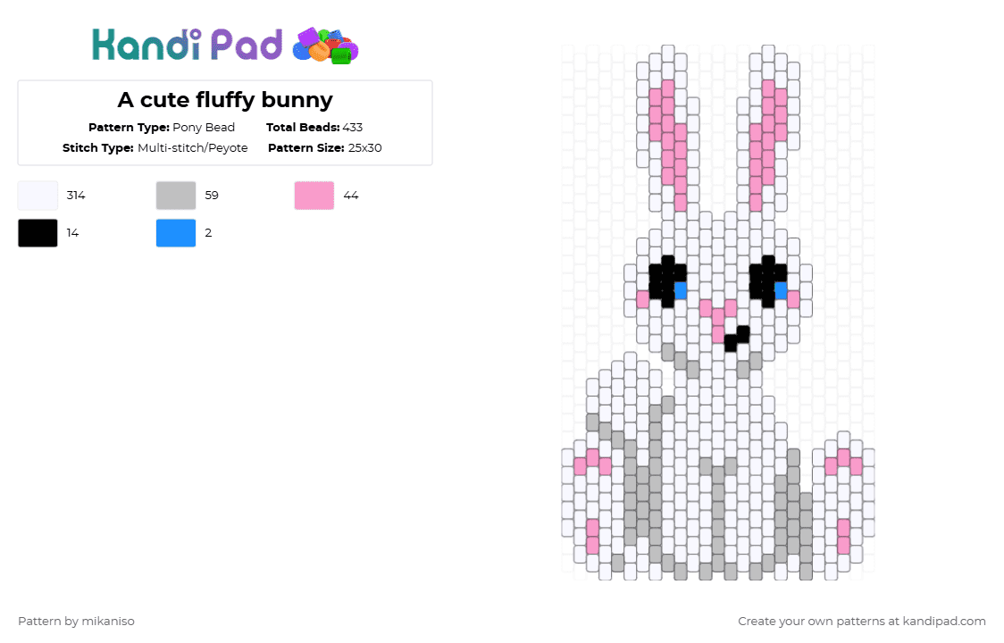 A cute fluffy bunny - Pony Bead Pattern by mikaniso on Kandi Pad - bunny,rabbit,animal,white,beige,pink