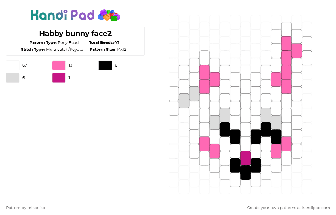 Happy bunny face2 - Pony Bead Pattern by mikaniso on Kandi Pad - white