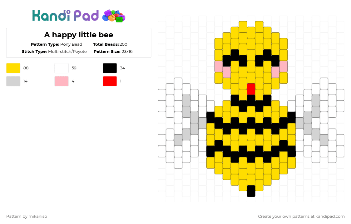 A happy little bee - Pony Bead Pattern by mikaniso on Kandi Pad - yellow