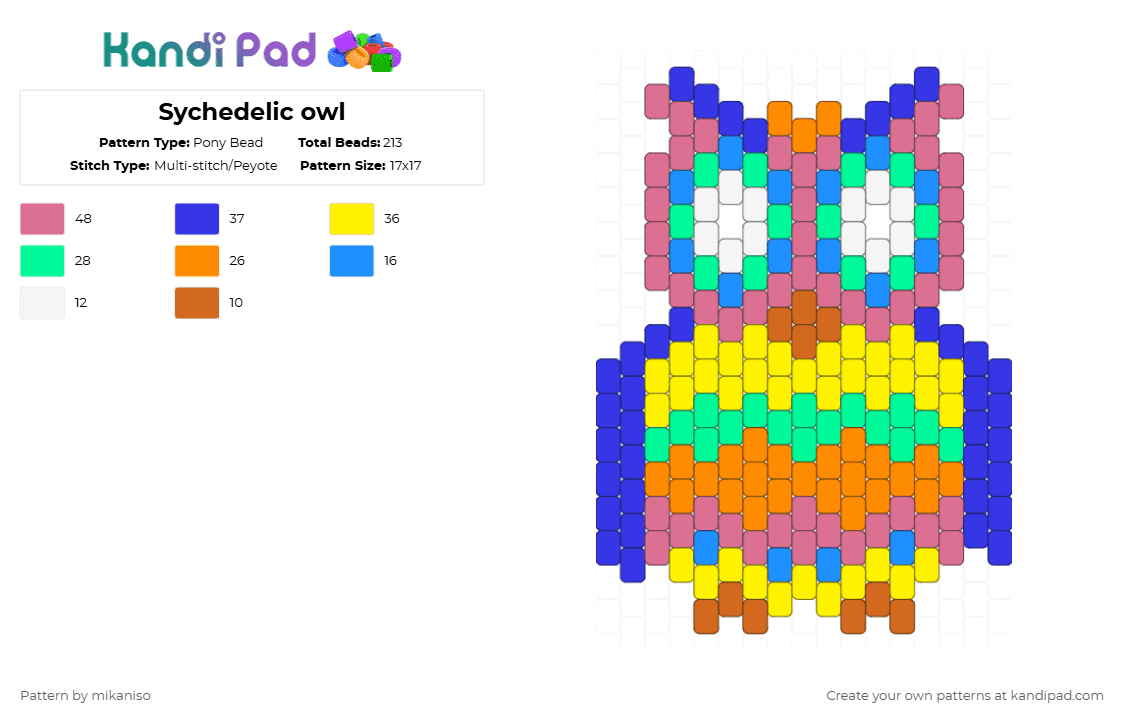 Sychedelic owl - Pony Bead Pattern by mikaniso on Kandi Pad - pink,purple,orange,yellow