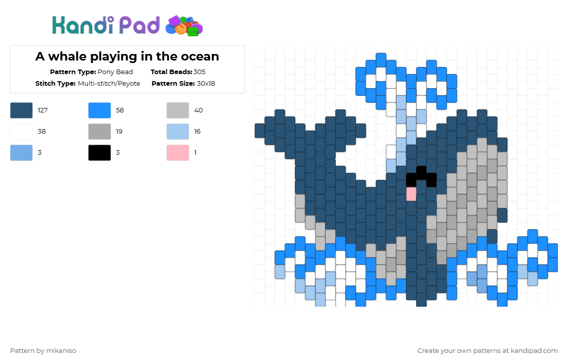 A whale playing in the ocean - Pony Bead Pattern by mikaniso on Kandi Pad - whale,ocean,sea,animal,blue,light blue
