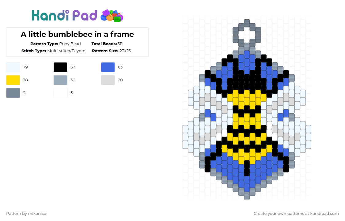 A little bumblebee in a frame - Pony Bead Pattern by mikaniso on Kandi Pad - yellow,blue