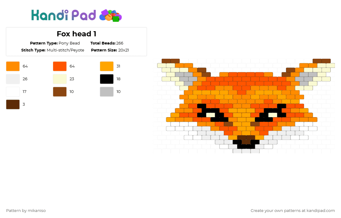 Fox head 1 - Pony Bead Pattern by mikaniso on Kandi Pad - orange