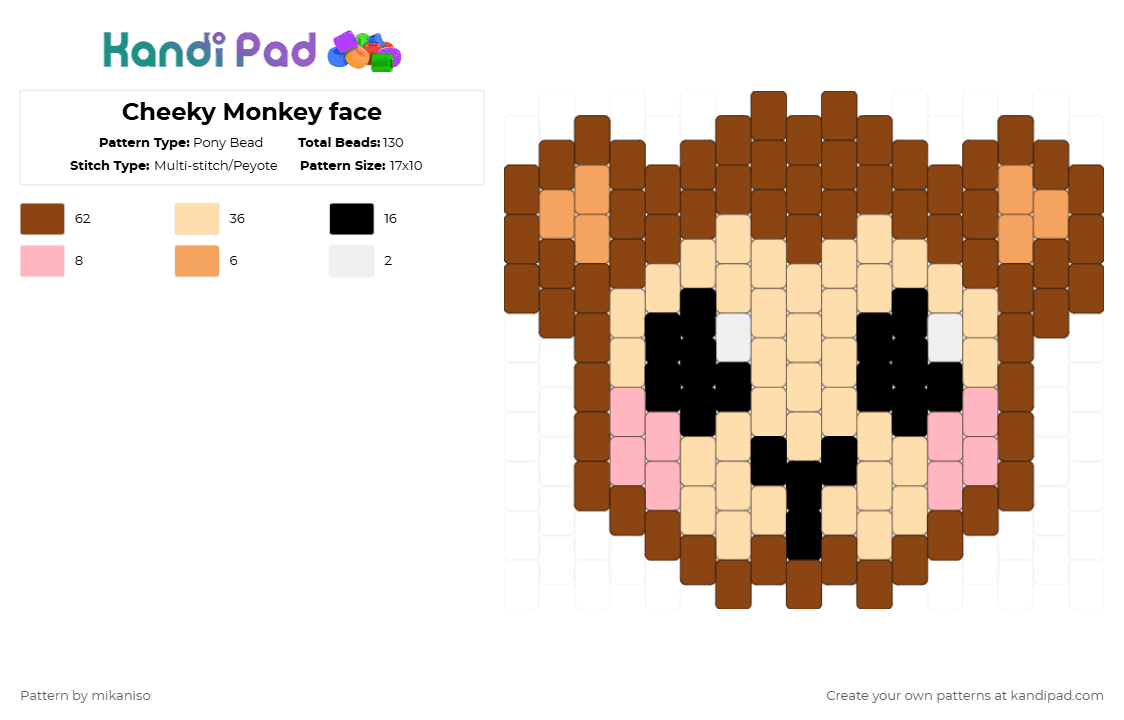Cheeky Monkey face - Pony Bead Pattern by mikaniso on Kandi Pad - beige,red