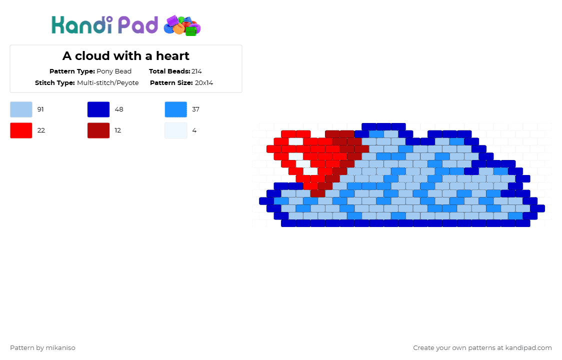 A cloud with a heart - Pony Bead Pattern by mikaniso on Kandi Pad - cloud,heart,light blue