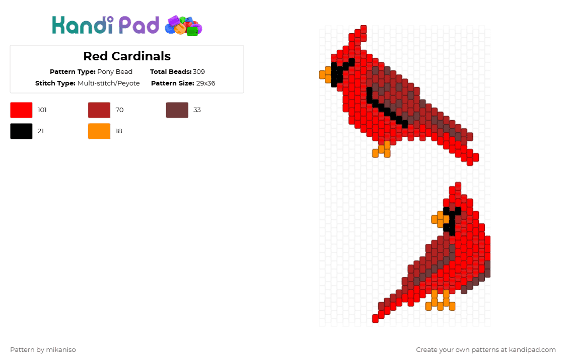 Red Cardinals - Pony Bead Pattern by mikaniso on Kandi Pad - red