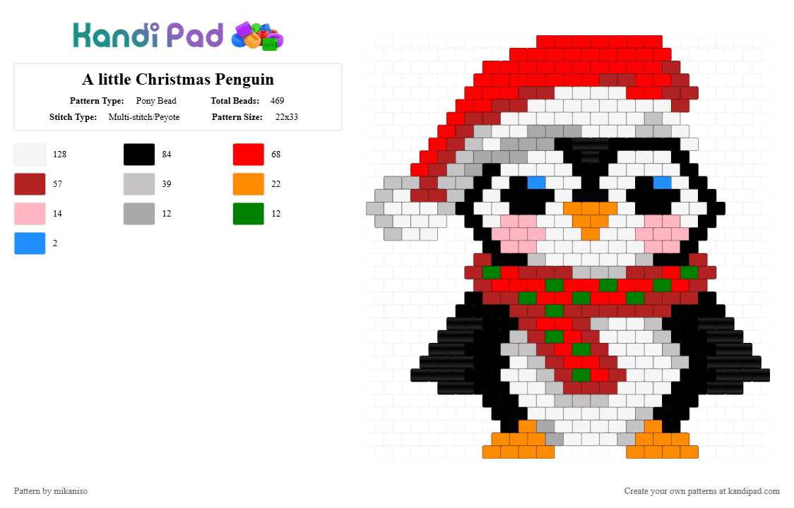 A little Christmas Penguin - Pony Bead Pattern by mikaniso on Kandi Pad - beige,red