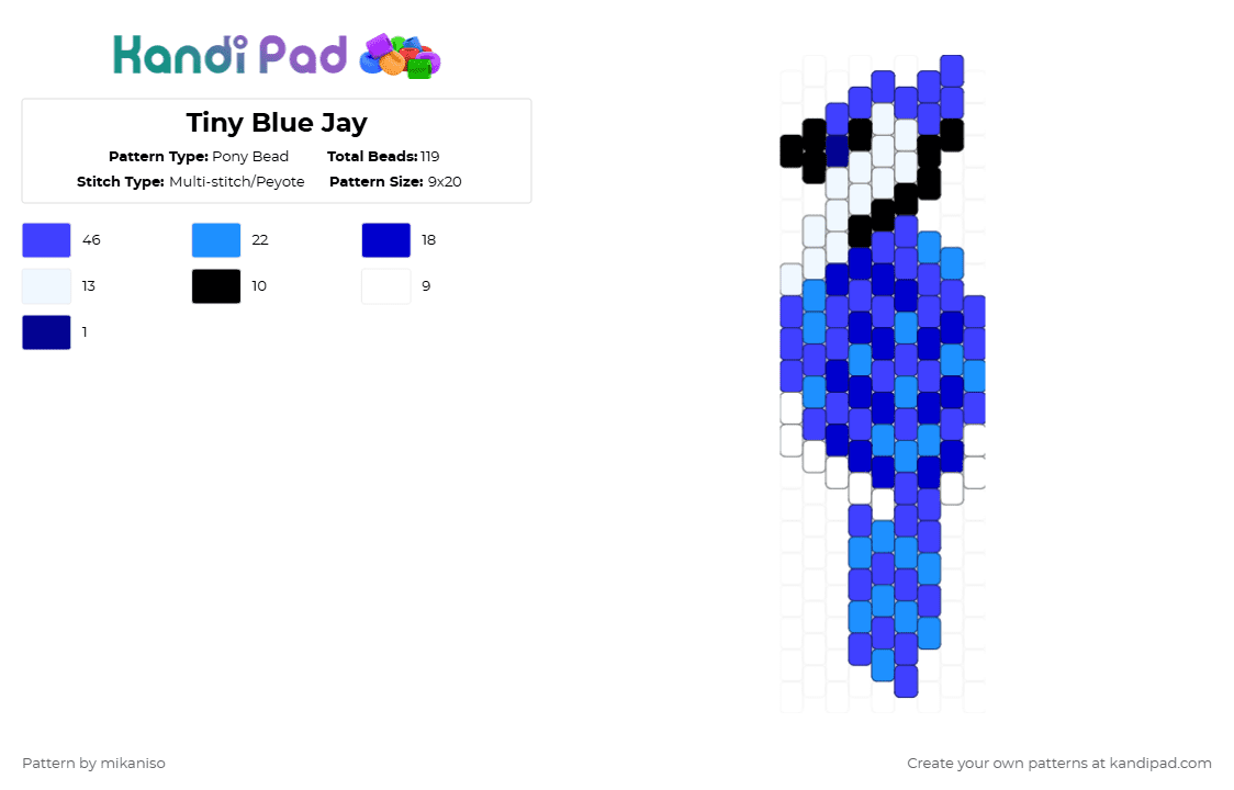 Tiny Blue Jay - Pony Bead Pattern by mikaniso on Kandi Pad - blue