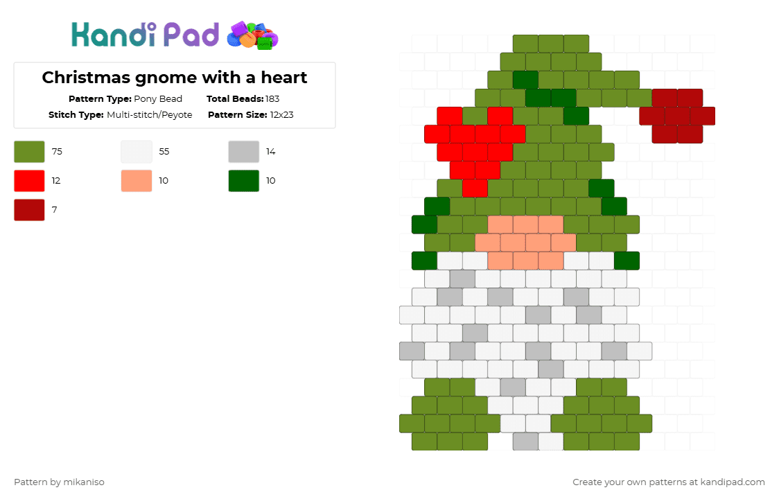 Christmas gnome with a heart - Pony Bead Pattern by mikaniso on Kandi Pad - green