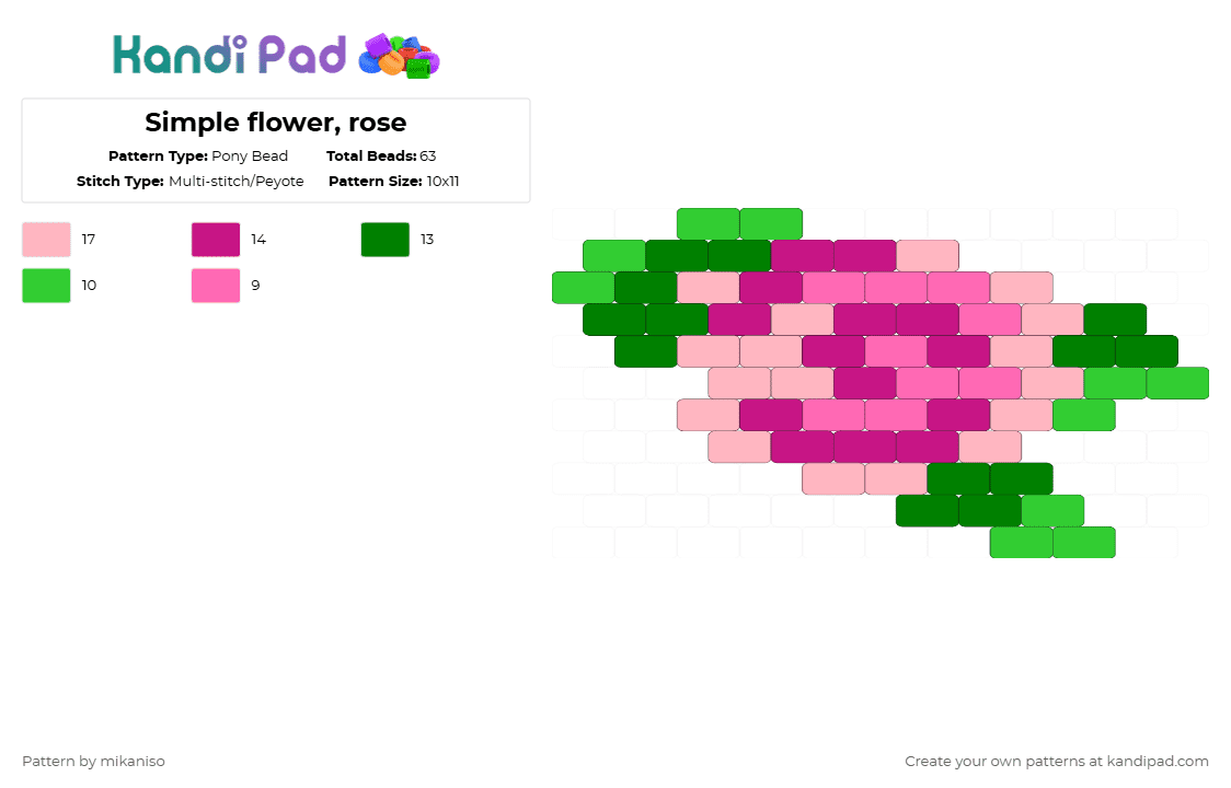 Simple flower, rose - Pony Bead Pattern by mikaniso on Kandi Pad - pink,green