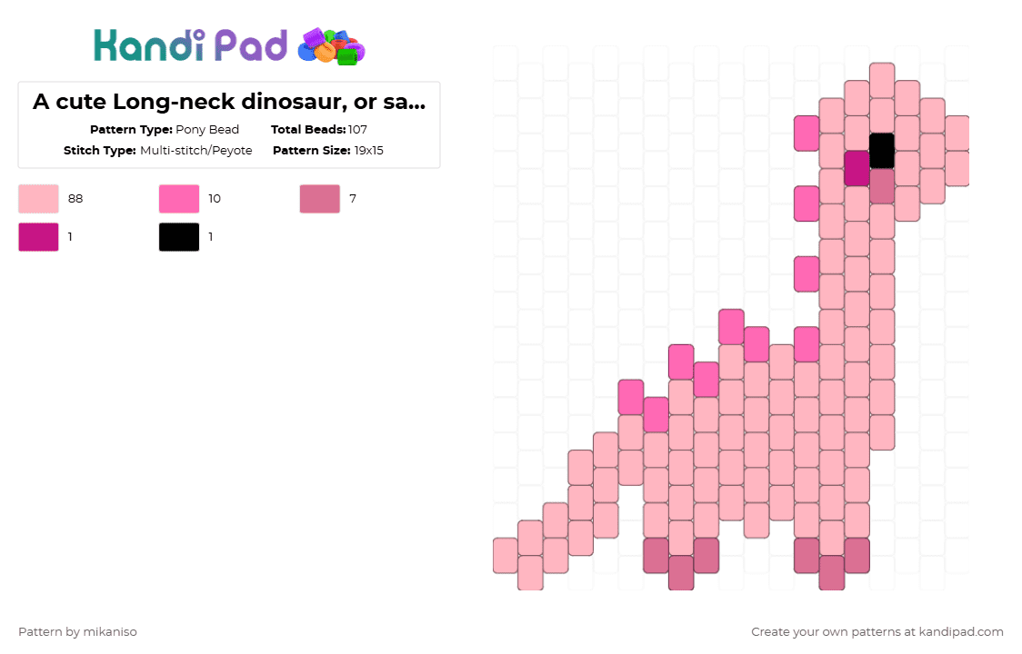 A cute Long-neck dinosaur, or sauropod - Pony Bead Pattern by mikaniso on Kandi Pad - pink