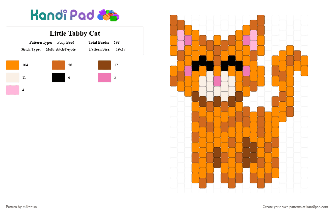 Little Tabby Cat - Pony Bead Pattern by mikaniso on Kandi Pad - orange