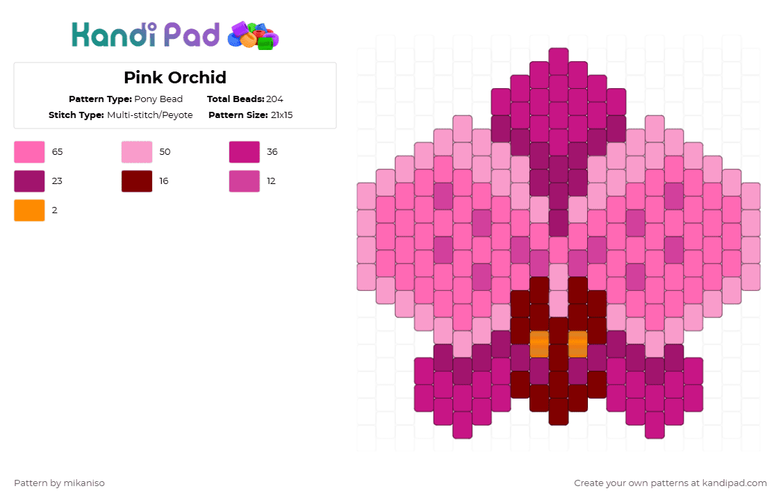 Pink Orchid - Pony Bead Pattern by mikaniso on Kandi Pad - pink