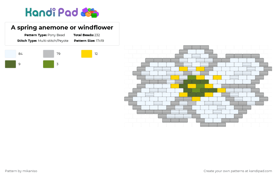 A spring anemone or windflower - Pony Bead Pattern by mikaniso on Kandi Pad - white,beige