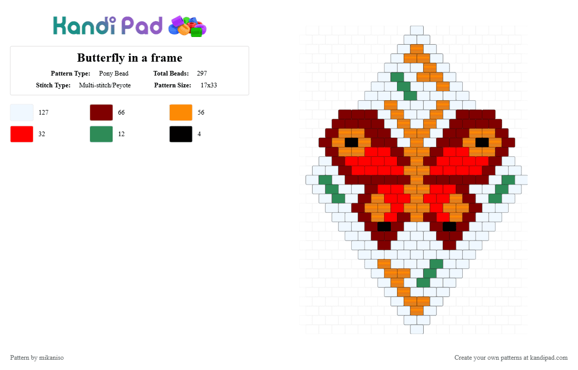 Butterfly in a frame - Pony Bead Pattern by mikaniso on Kandi Pad - brown,orange