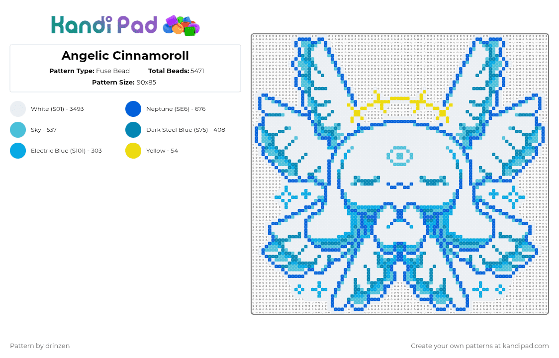 Angelic Cinnamoroll - Fuse Bead Pattern by drinzen on Kandi Pad - white,blue,light blue