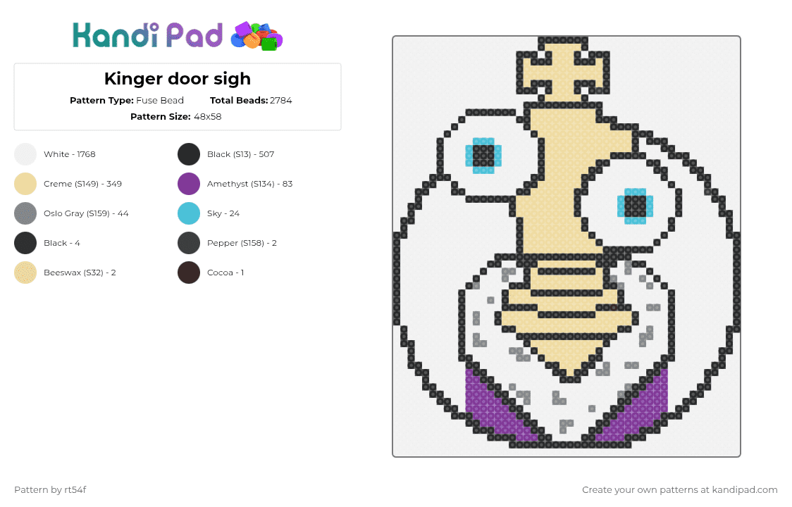 Kinger door sigh - Fuse Bead Pattern by rt54f on Kandi Pad - white,beige