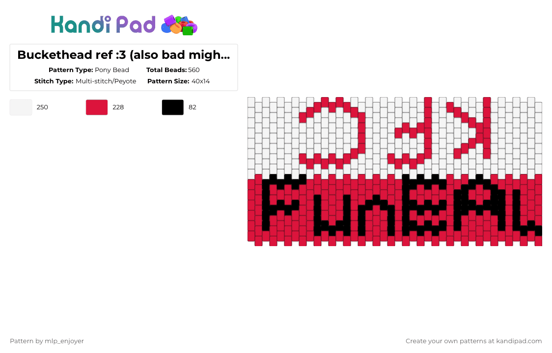 Buckethead ref :3 (also bad might update) - Pony Bead Pattern by mlp_enjoyer on Kandi Pad - white,red
