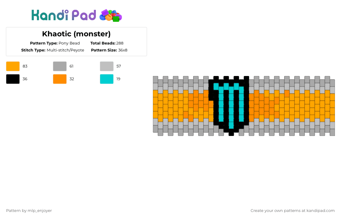 Khaotic (monster) - Pony Bead Pattern by mlp_enjoyer on Kandi Pad - beige,orange