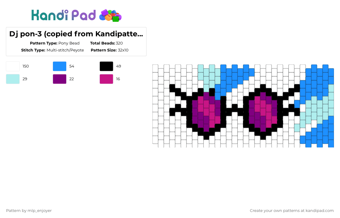 Dj pon-3 (copied from Kandipatterns) - Pony Bead Pattern by mlp_enjoyer on Kandi Pad - pink,light blue