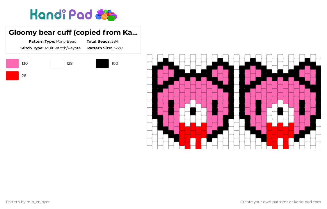 Gloomy bear cuff (copied from Kandi patterns) - Pony Bead Pattern by mlp_enjoyer on Kandi Pad - pink