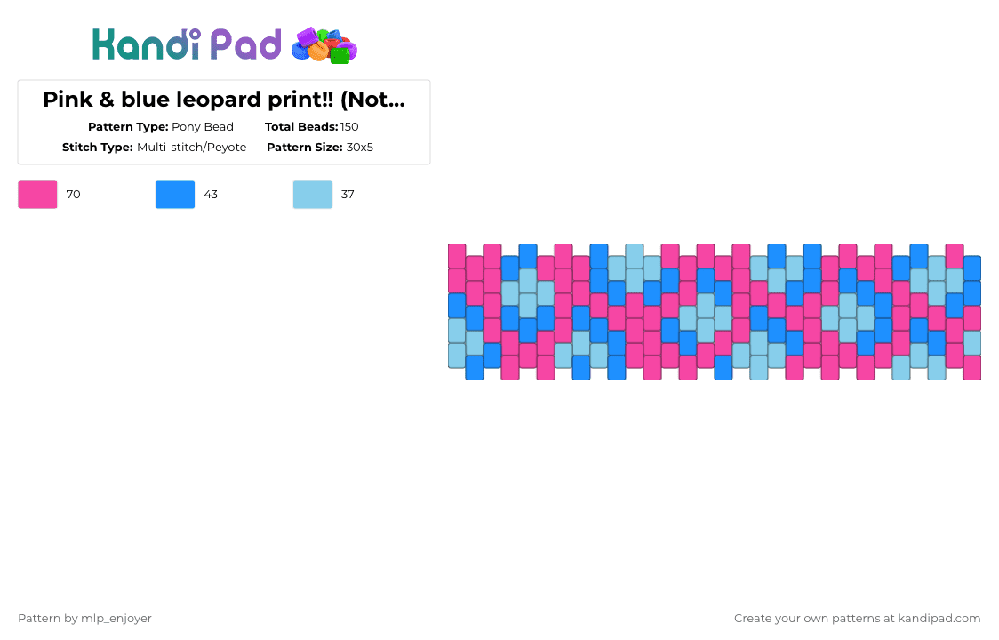 Pink & blue leopard print!! (Not mine) - Pony Bead Pattern by mlp_enjoyer on Kandi Pad - pink,light blue