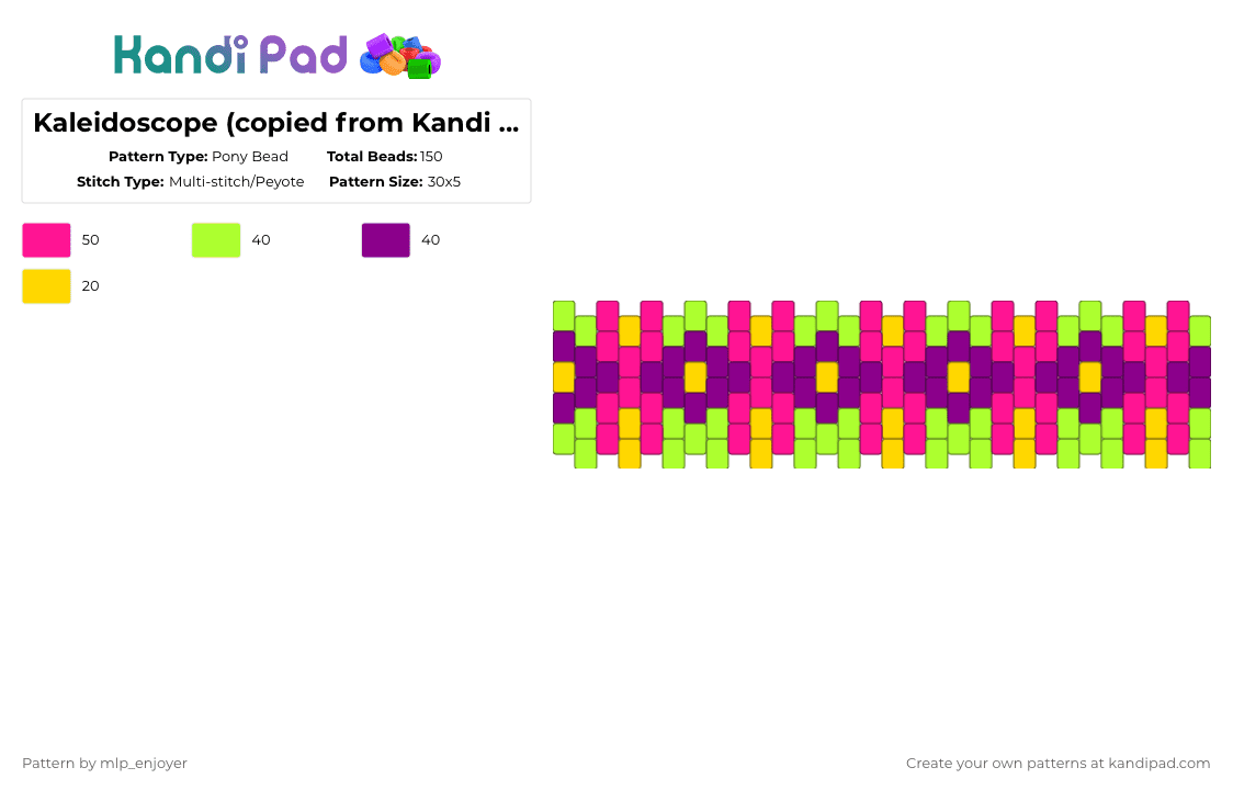 Kaleidoscope (copied from Kandi Patterns!) - Pony Bead Pattern by mlp_enjoyer on Kandi Pad - pink