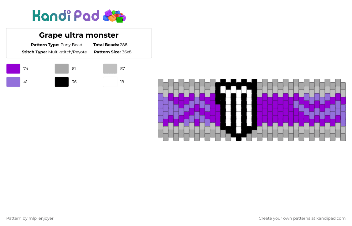 Grape ultra monster - Pony Bead Pattern by mlp_enjoyer on Kandi Pad - beige,purple