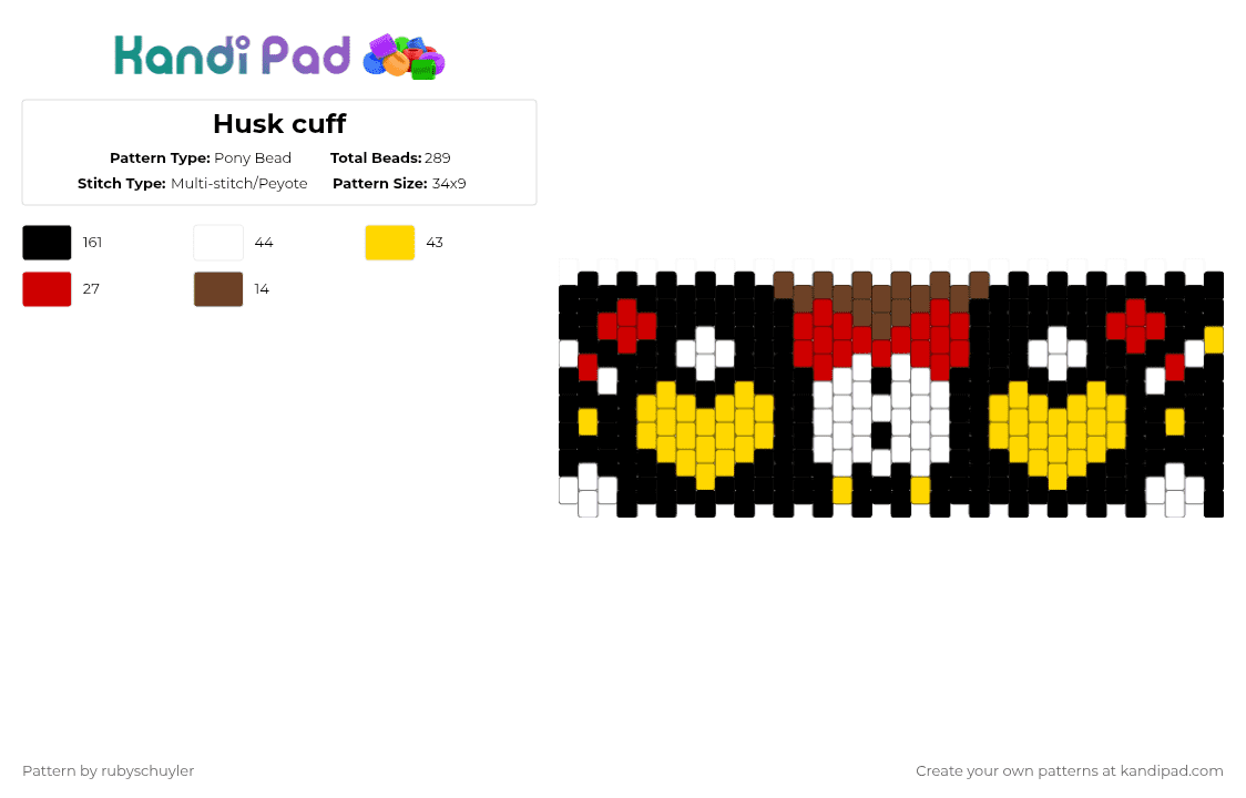 Husk cuff - Pony Bead Pattern by rubyschuyler on Kandi Pad - black,red,yellow