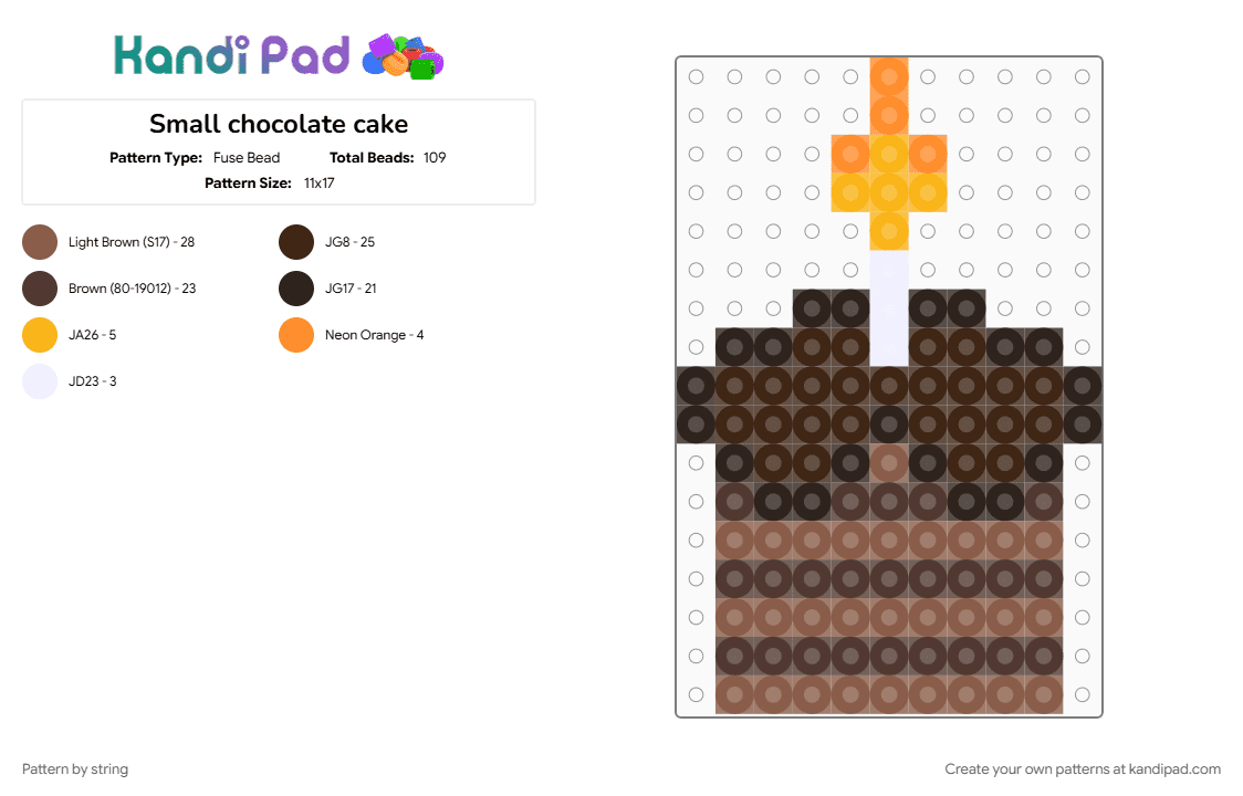 Small chocolate cake - Fuse Bead Pattern by string on Kandi Pad - baking, brown, cake, chocolate, cupcake, food, icing, perler bead, small charm