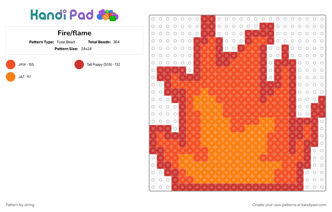 Fire/flame - Fuse Bead Pattern by string on Kandi Pad - campfire, fire, flame, flames, hot, orange, red, yellow