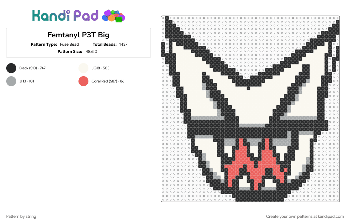 Femtanyl P3T Big - Fuse Bead Pattern by string on Kandi Pad - breakcore, character, electric breakcore, femtanyl, gray, hyperpop, music, p3t, red, white