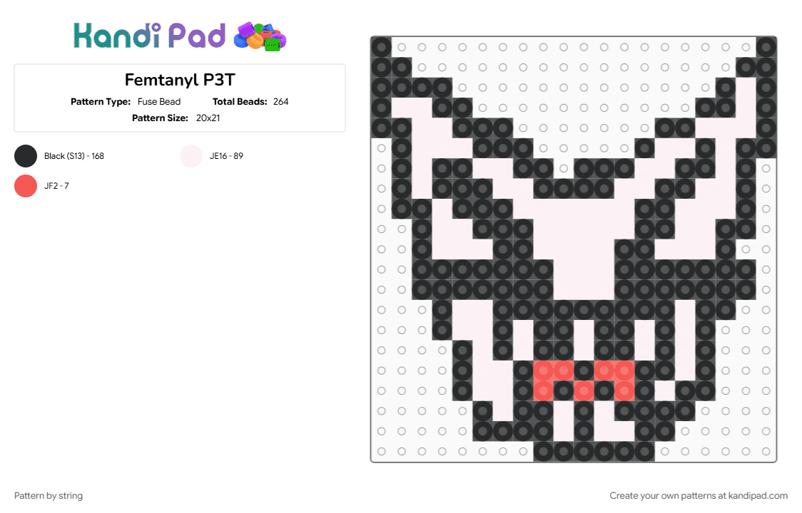 Femtanyl P3T - Fuse Bead Pattern by string on Kandi Pad - album cover, black, breakcore, digital hardcore, femtanyl, hardcore, hyperpop, music, p3t, white