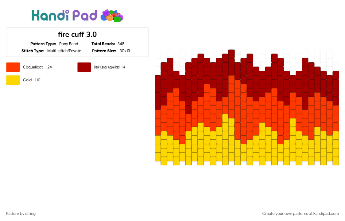 fire cuff 3.0 - Pony Bead Pattern by string on Kandi Pad - 