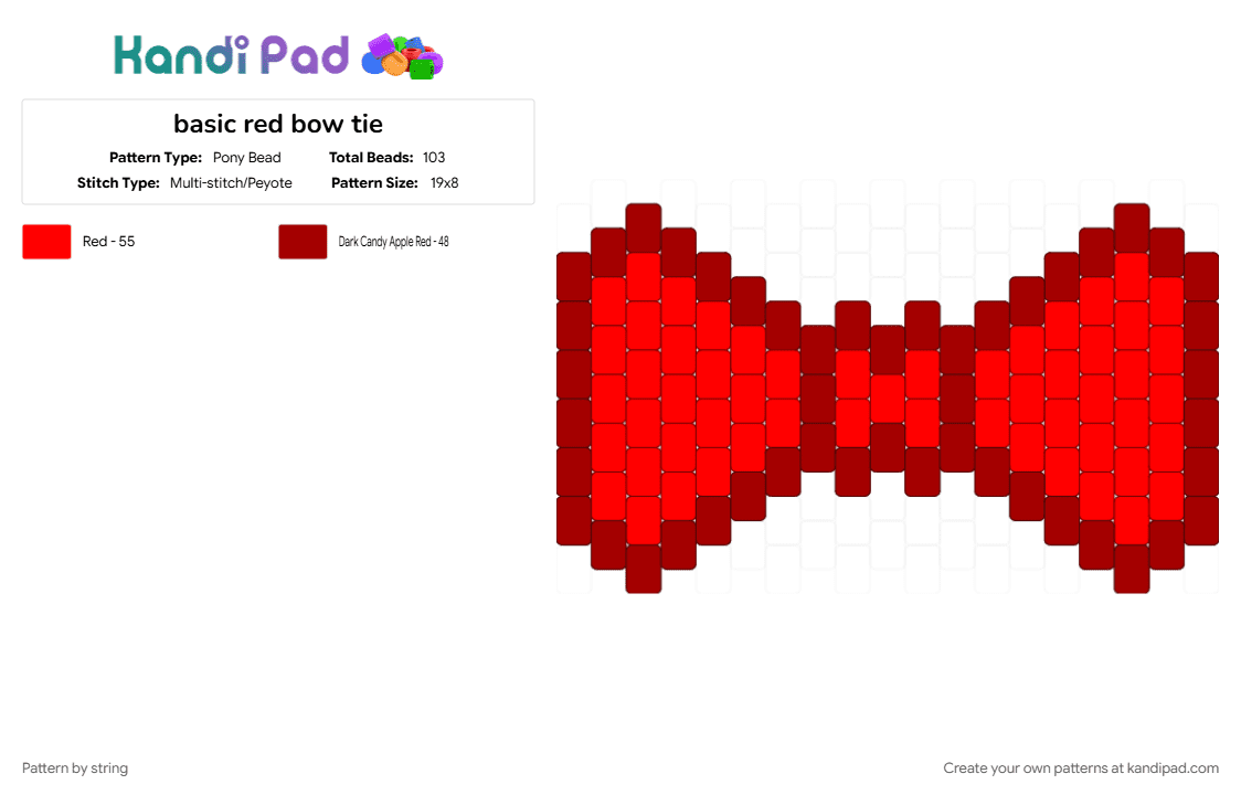 basic red bow tie - Pony Bead Pattern by string on Kandi Pad - bow, bow tie, bowtie, hair accessory, red, red bow, red bowtie, tie
