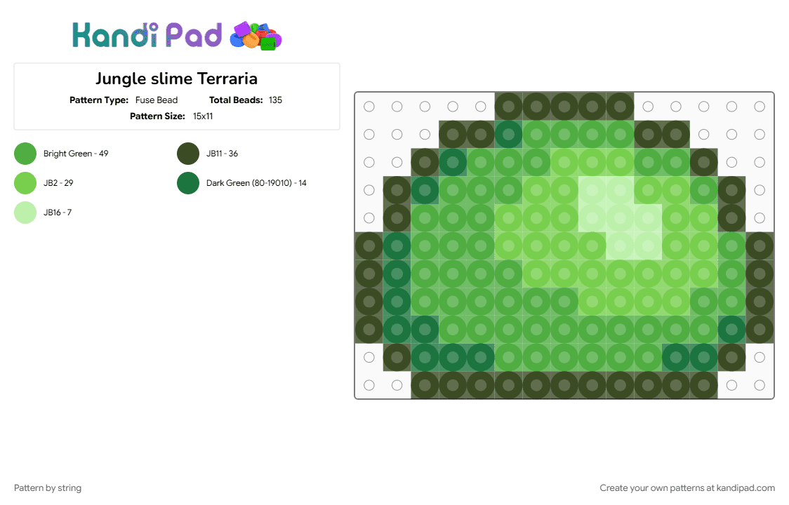 Jungle slime Terraria - Fuse Bead Pattern by string on Kandi Pad - green, jungle, jungle slime, slime, terraria, video game, video game characters, video game sprite