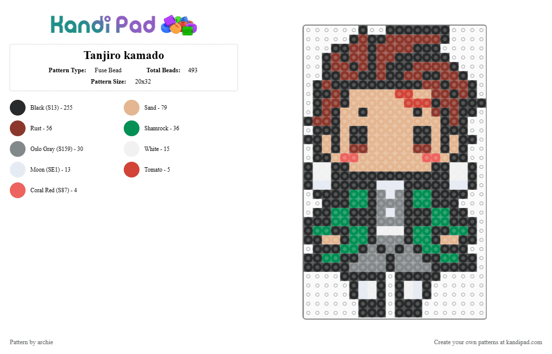 Tanjiro kamado - Fuse Bead Pattern by archie on Kandi Pad - black,beige,red