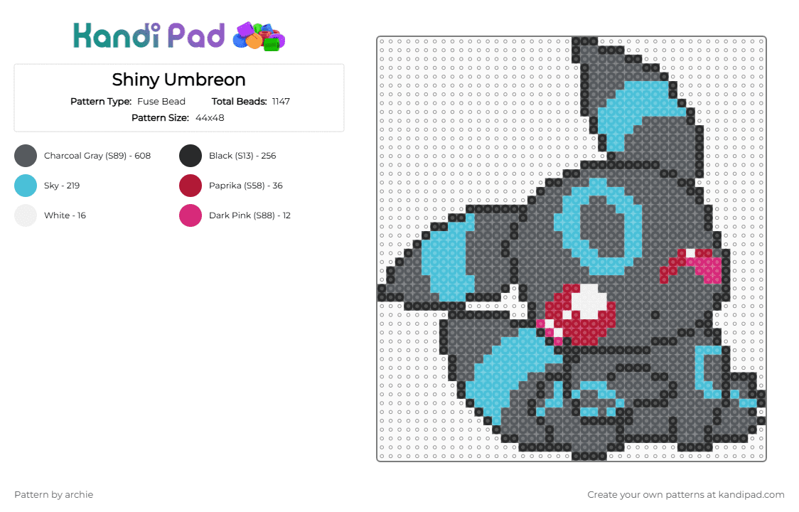 Shiny Umbreon - Fuse Bead Pattern by archie on Kandi Pad - gray,light blue