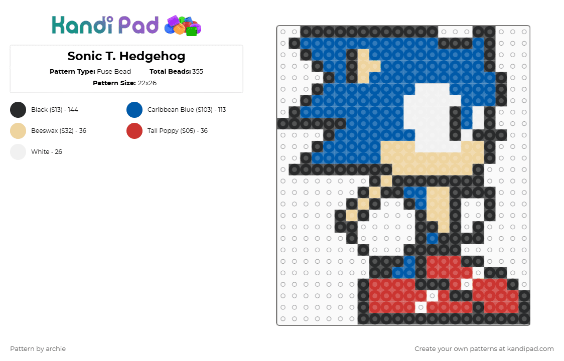 Sonic T. Hedgehog - Fuse Bead Pattern by archie on Kandi Pad - blue
