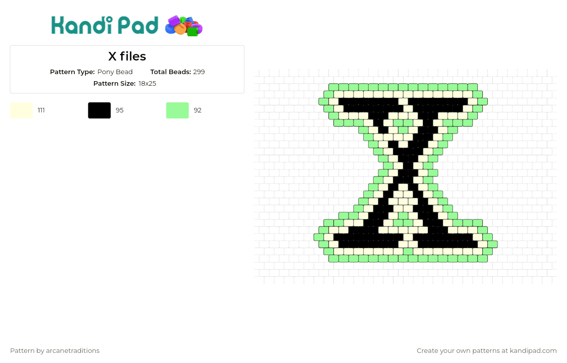 X files - Pony Bead Pattern by arcanetraditions on Kandi Pad - xfiles,x,text,logo,tv show,scifi,mystery,intrigue,unknown,glow,green,black