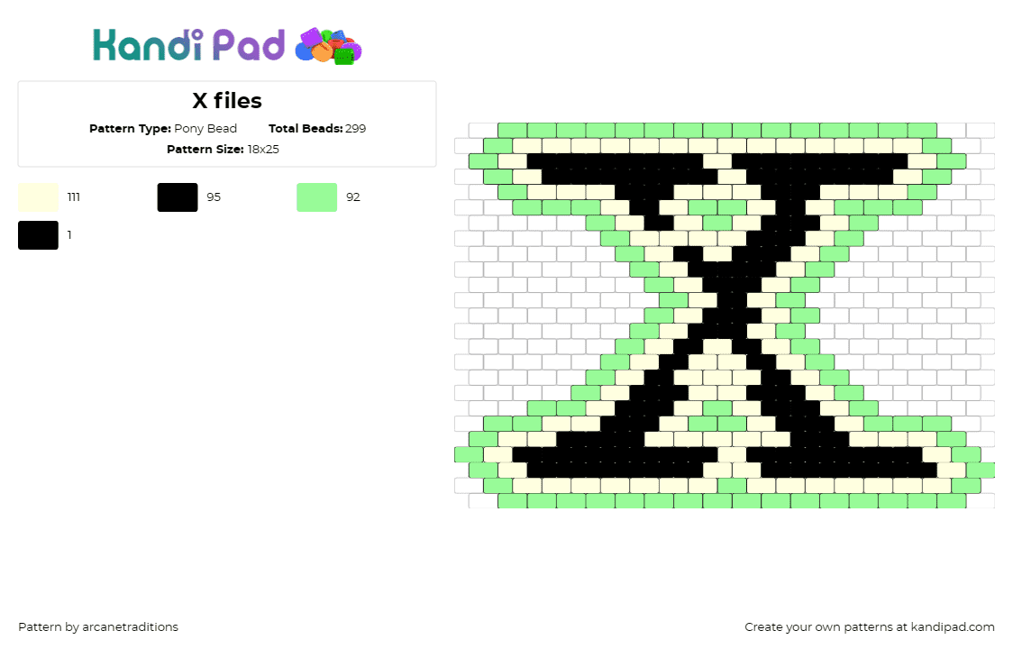 X files - Pony Bead Pattern by arcanetraditions on Kandi Pad - xfiles,x,text,logo,tv show,scifi,mystery,intrigue,unknown,glow,green,black